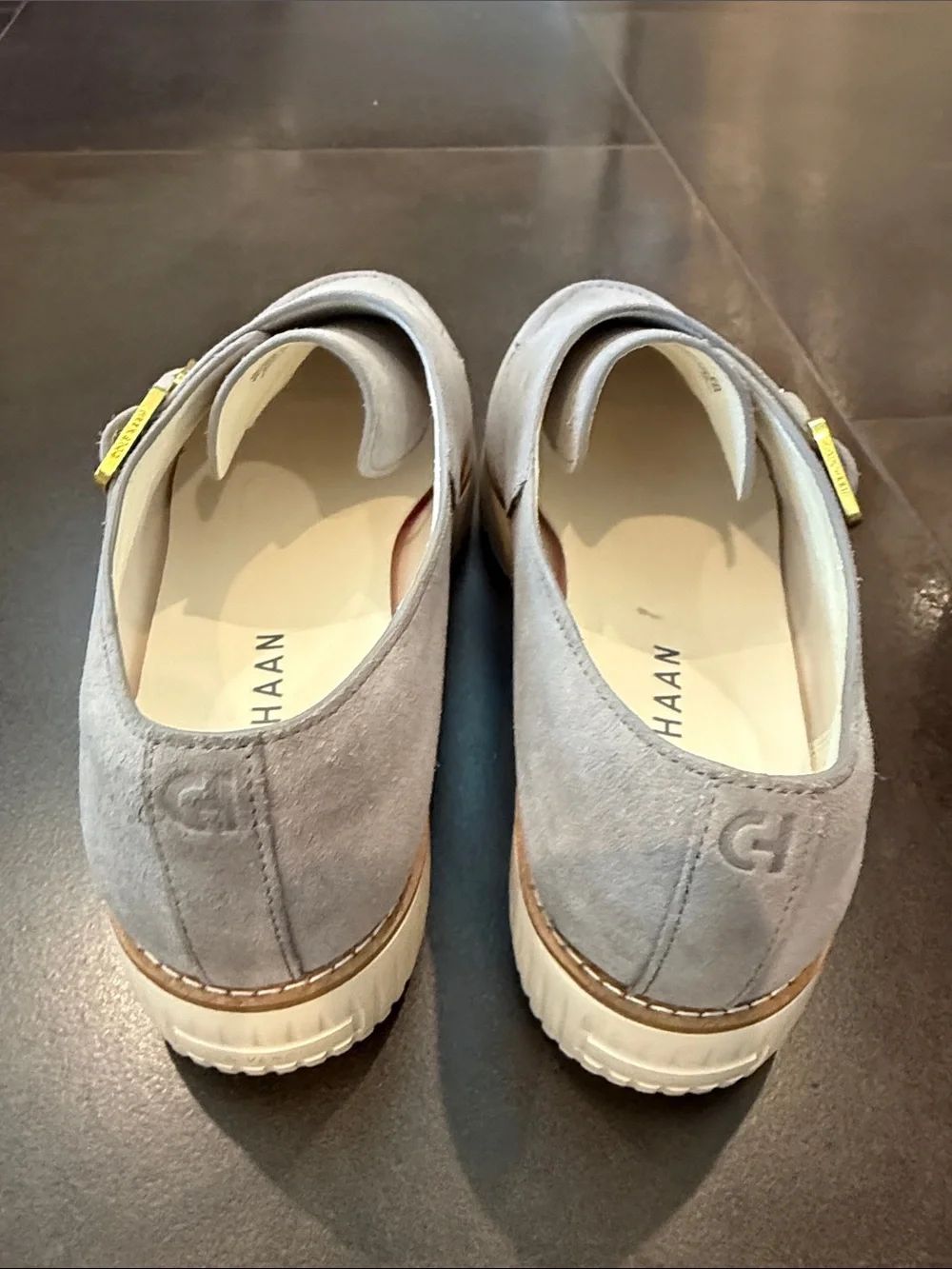 Cole Haan Light Gray Suede Double Monk Strap Loafers - Picture 4 of 6